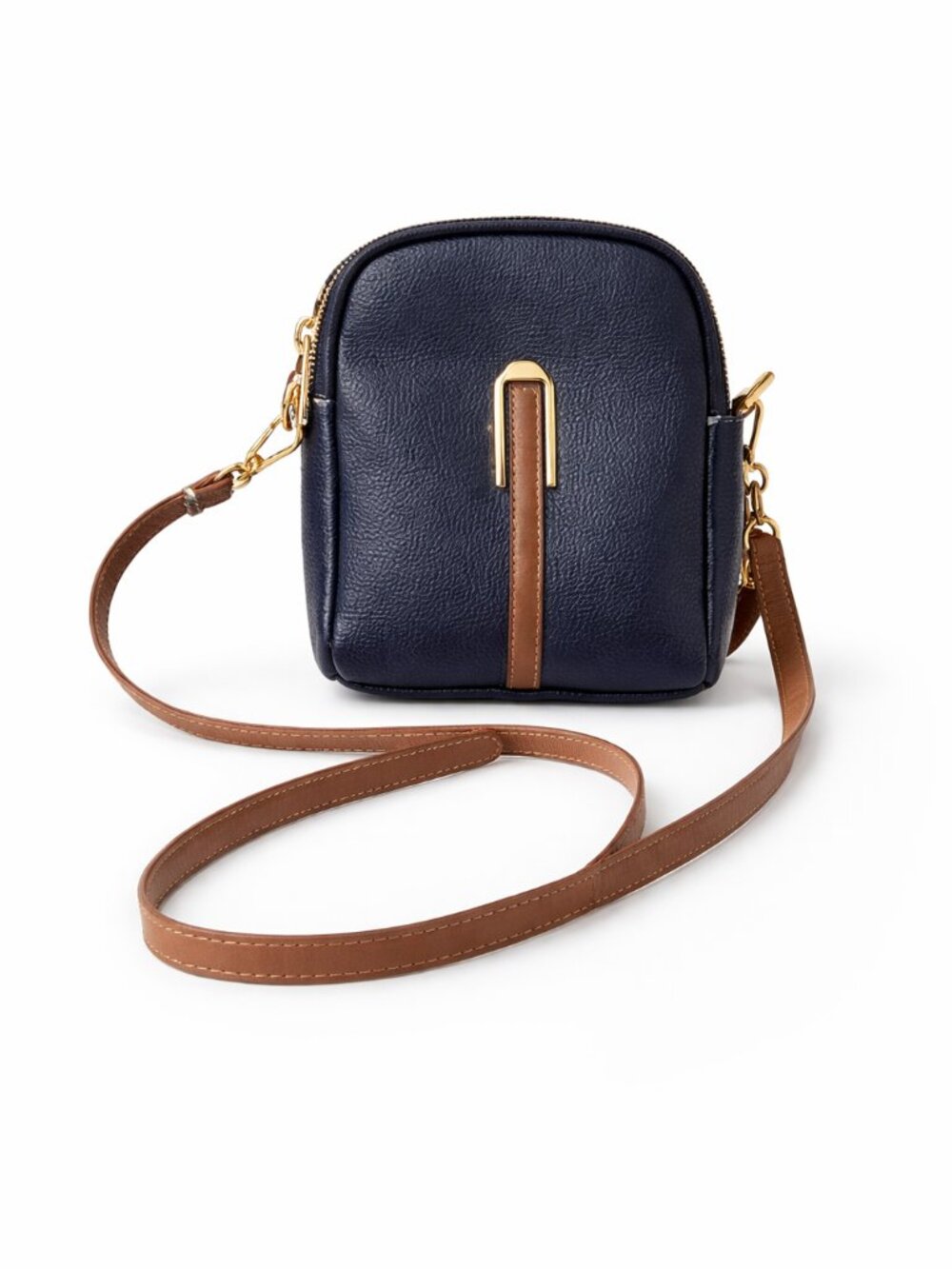 JLNY Navy Blue Crossbody Bag | Pebbled Leather Look | Gold Hardware | Compact